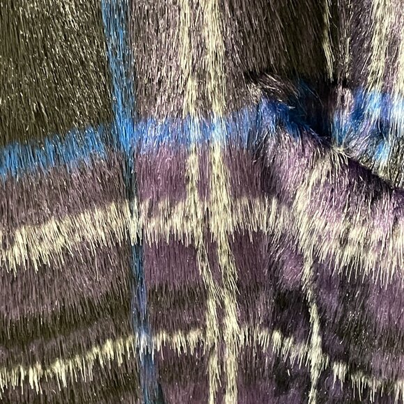 SAM EDELMAN NEW Faux Fur Plaid Long Sleeve Coat Black/Royal/Purple Size L - Picture 6 of 10